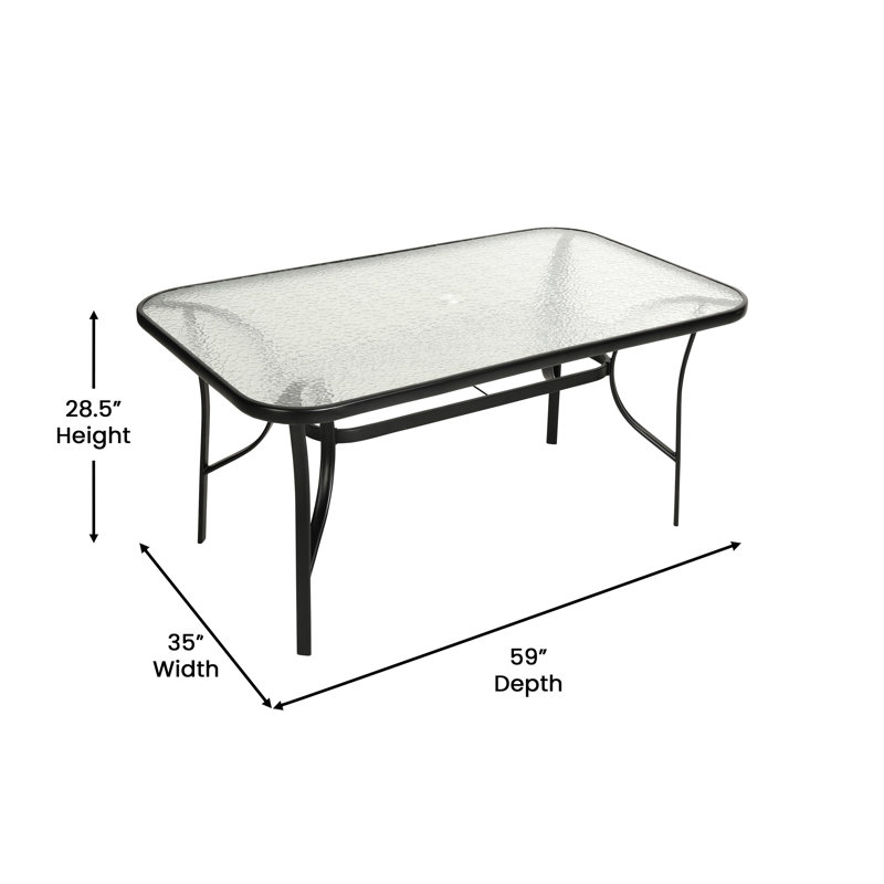 Nannie Rectangular Commercial Patio Dining Set with Tempered Glass Top Table and 6 Chairs