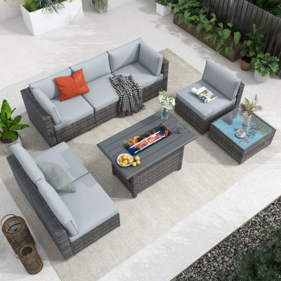 Caydin Wicker 6 - Person Modular Patio Conversation Set with Cushions