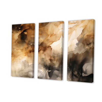 Brown And Cream Abstract Fluidity - Abstract Canvas Prints Set