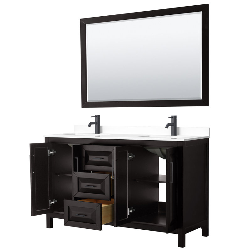 Daria 72" Double Bathroom Vanity Set with Mirror, Dark Espresso, Polished Chrome, 72"