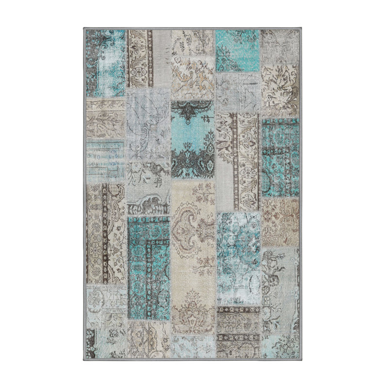 Tapis contemporain bleu / gris, Rectangle 8 pi x 12 pi