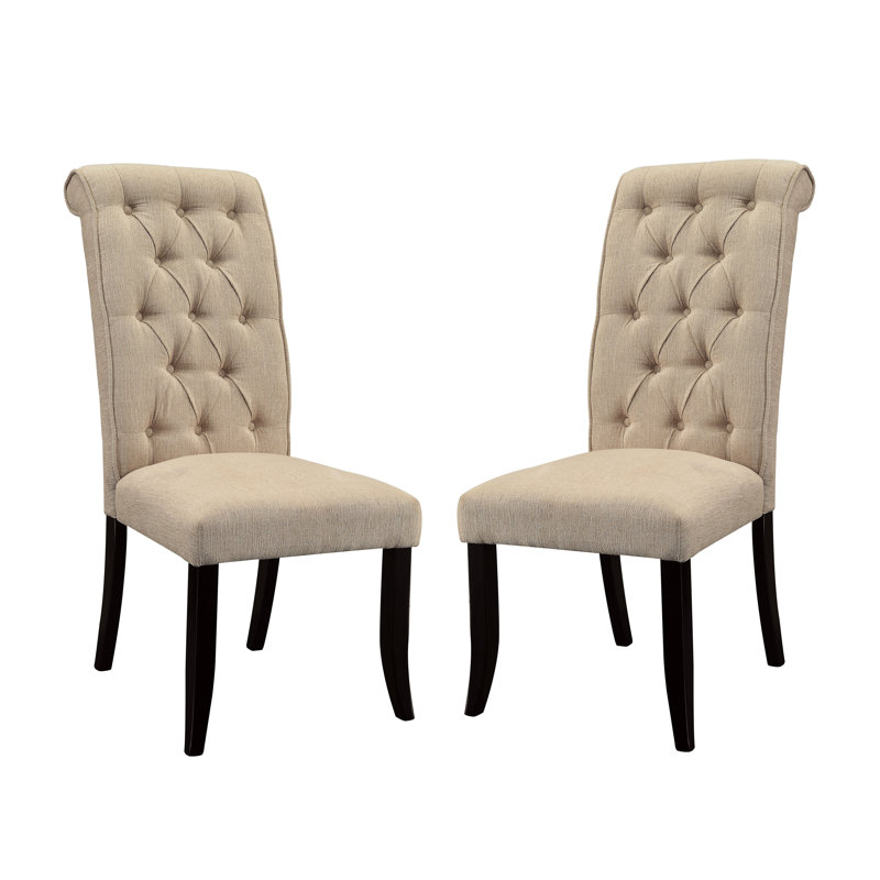 Biyron 19.5'' H Tufted Fabric Upholstered Side Chair, Beige, Black
