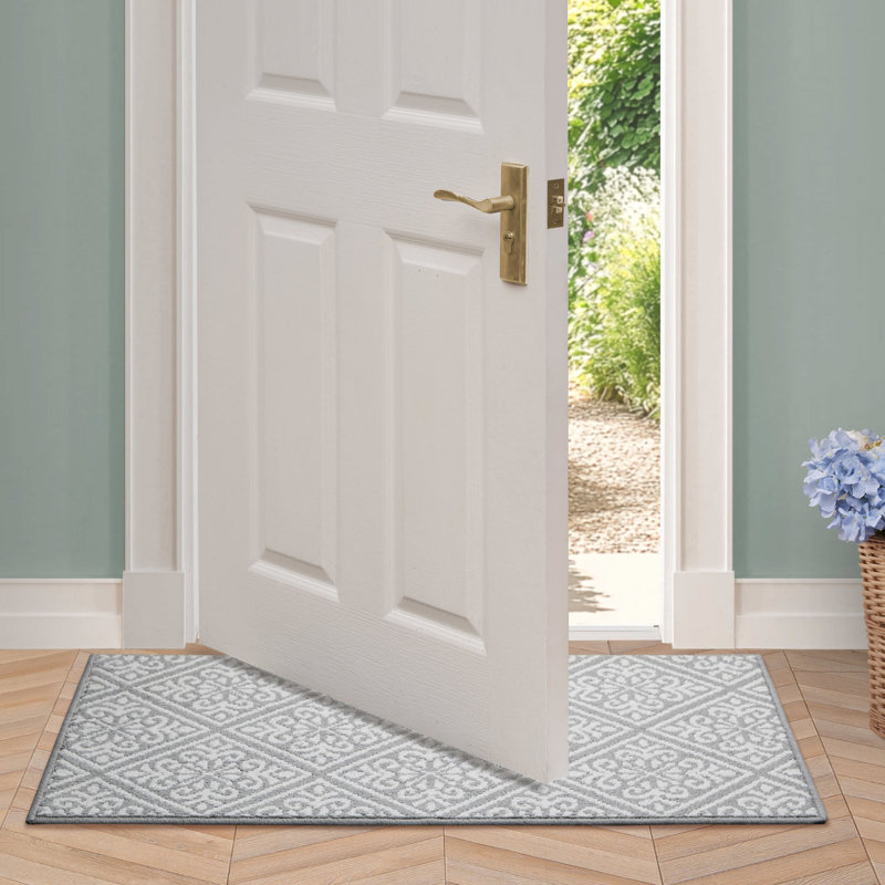 Austell Machine Woven Synthetic Geometric Area Rug, Light Gray/Natural, Rectangle 2'2" x 3'9"