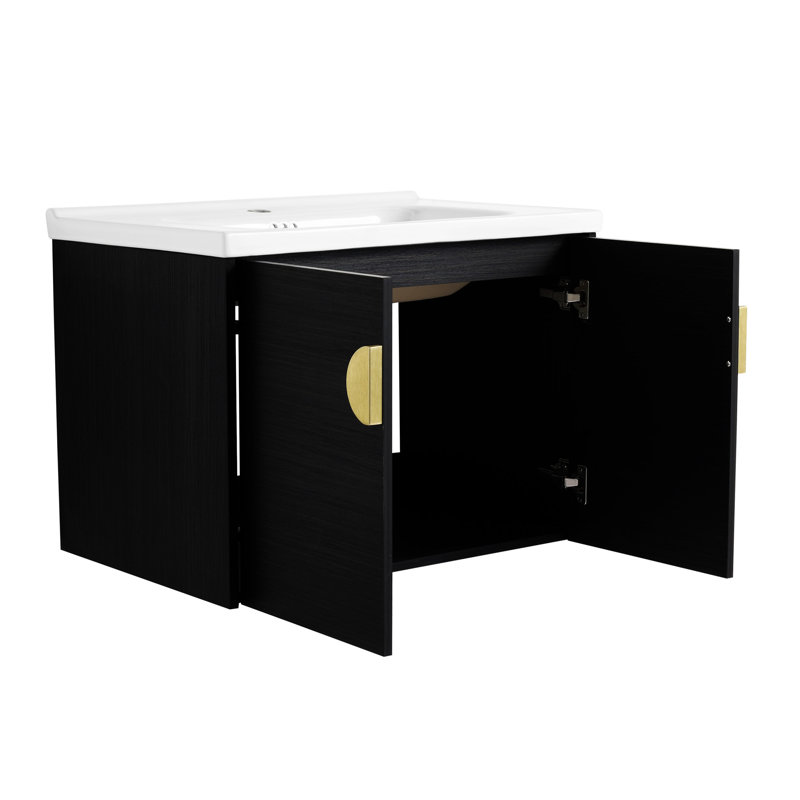 Meuble-lavabo à fermeture en douceur de 40 po avec lavabo et petites tablettes de rangement Naiyana