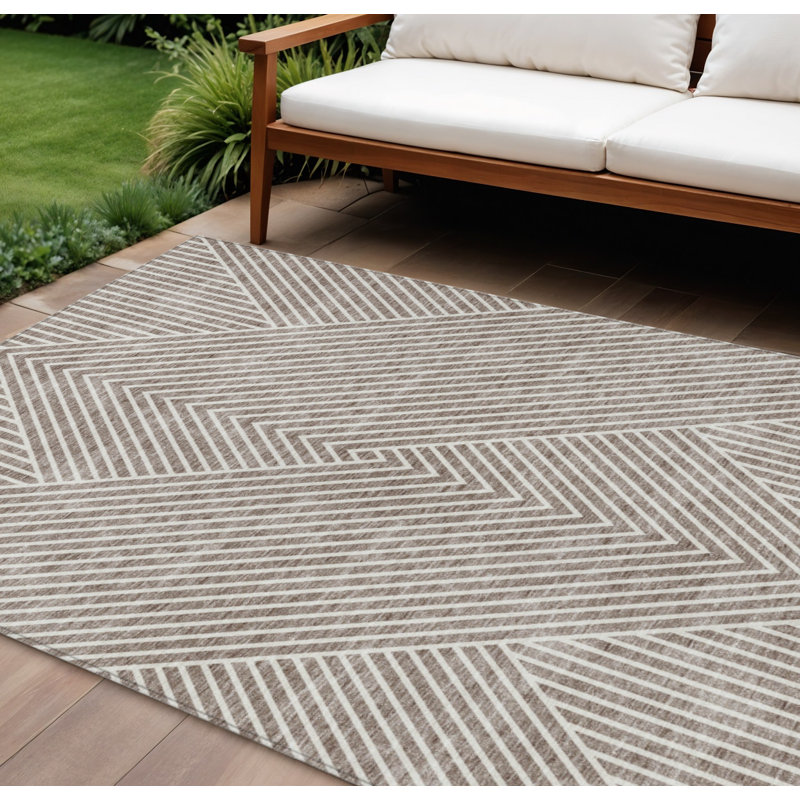 Tapis intérieur / extérieur lavable taupe et ivoire 10 pi x 14 pi