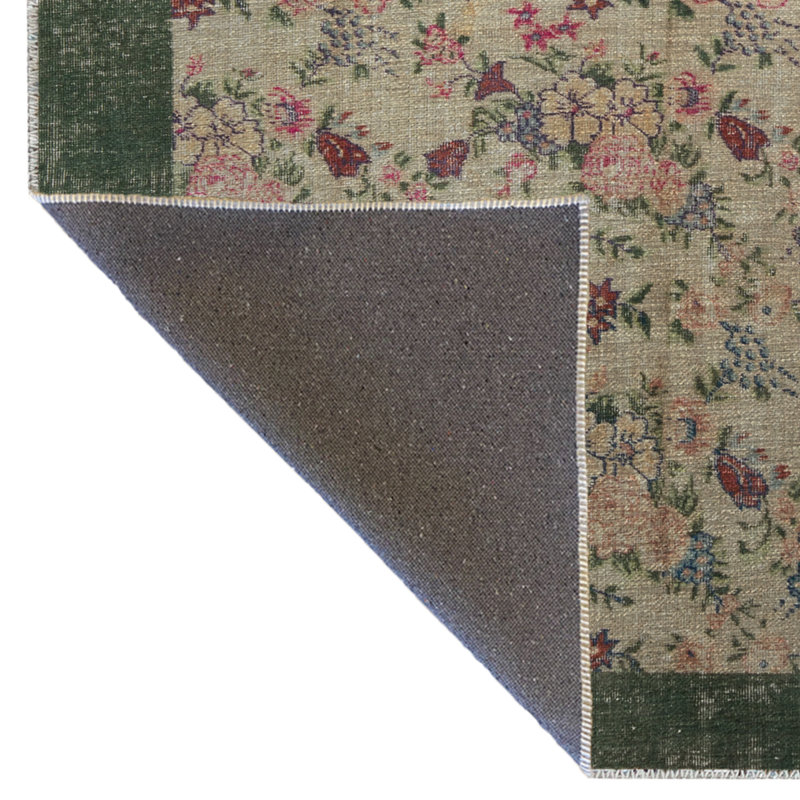 Tapis décoratif vert moderne beige à motif floral rose, Rectangle 2 pi 8 po x 5 pi