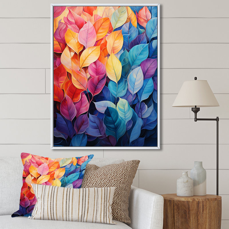«Colorful Pastel Vibrant Foliage I», reproduction sur toile, Cadre flottant blanc, 44" H x 34" W