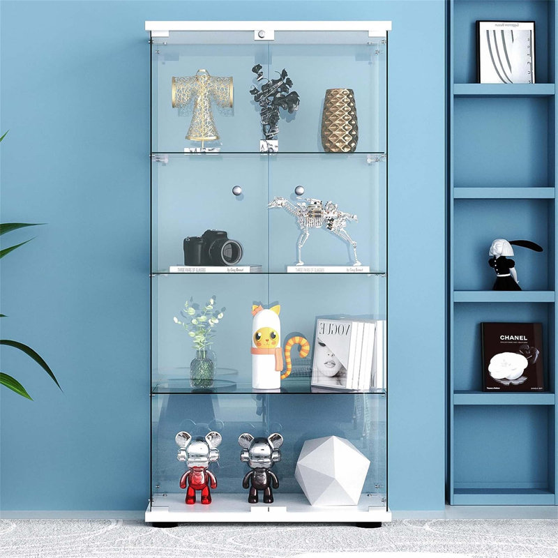 Vitrine en verre avec 4 tablettes, 2 portes, éclairage à DEL et verre trempé verrouillable pour un rangement sécuritaire et élégant dans n'importe quelle pièce