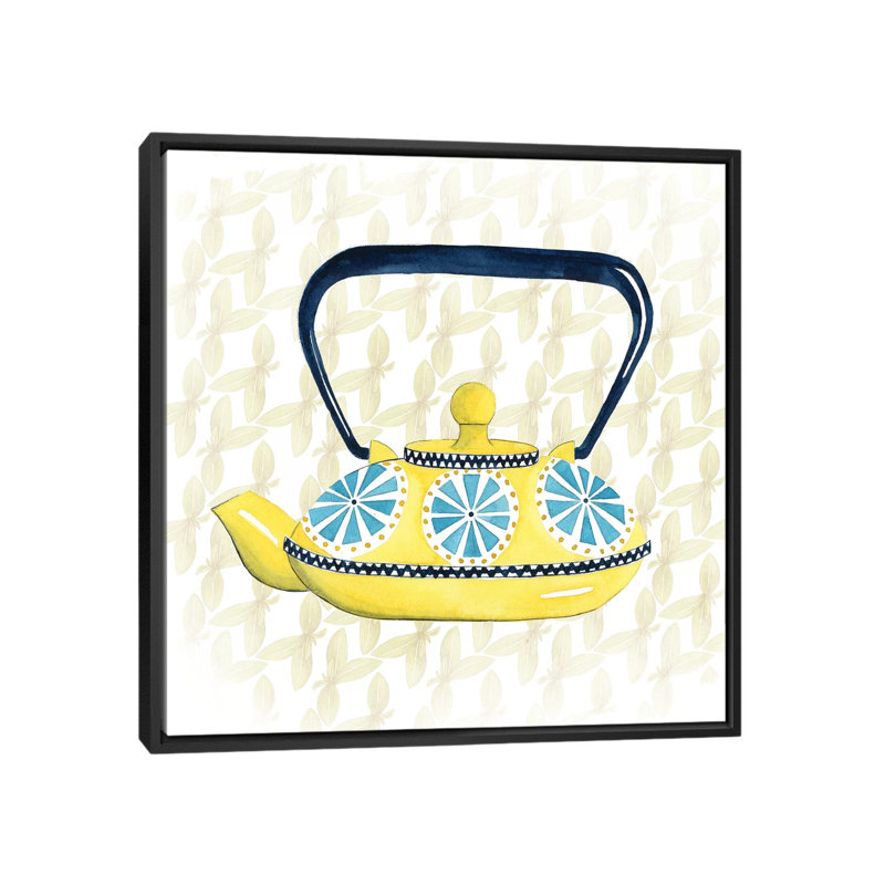 « doux théière ii », reproduction d’impression sur toile, H 37 po x l 37 po x P 1,5 po, Toile avec cadre noir, Pas de tapis