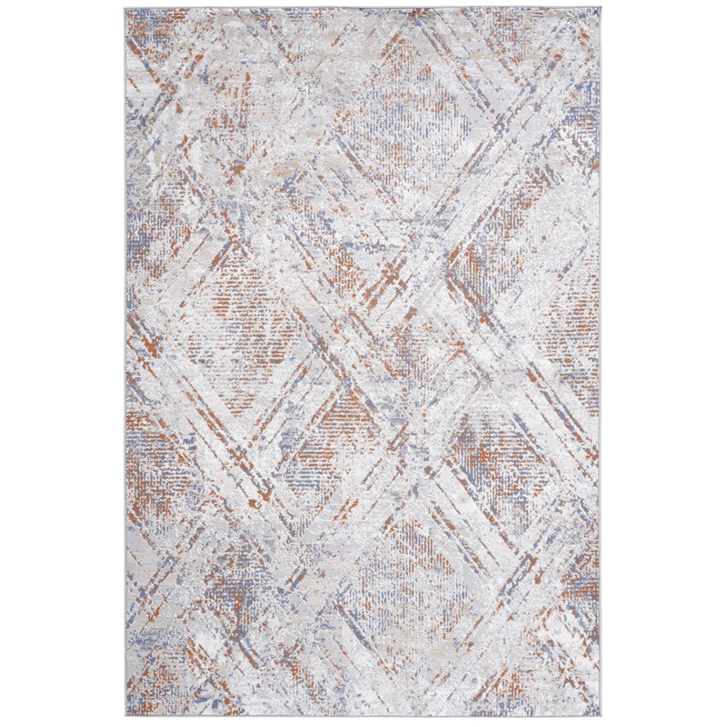 Beige/Geometric Non-Linting Stain Resistant Area Rug, Rectangle 5'3" x 7'6"