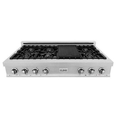 Surface de cuisson au gaz 48 pouces avec 7 brûleurs et surface de cuisson en acier inoxydable satiné ZLINE ZLINE