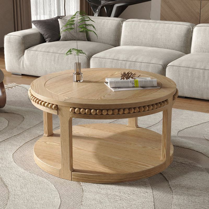 Table basse ronde en bois, table circulaire pour le salon, Bois naturel