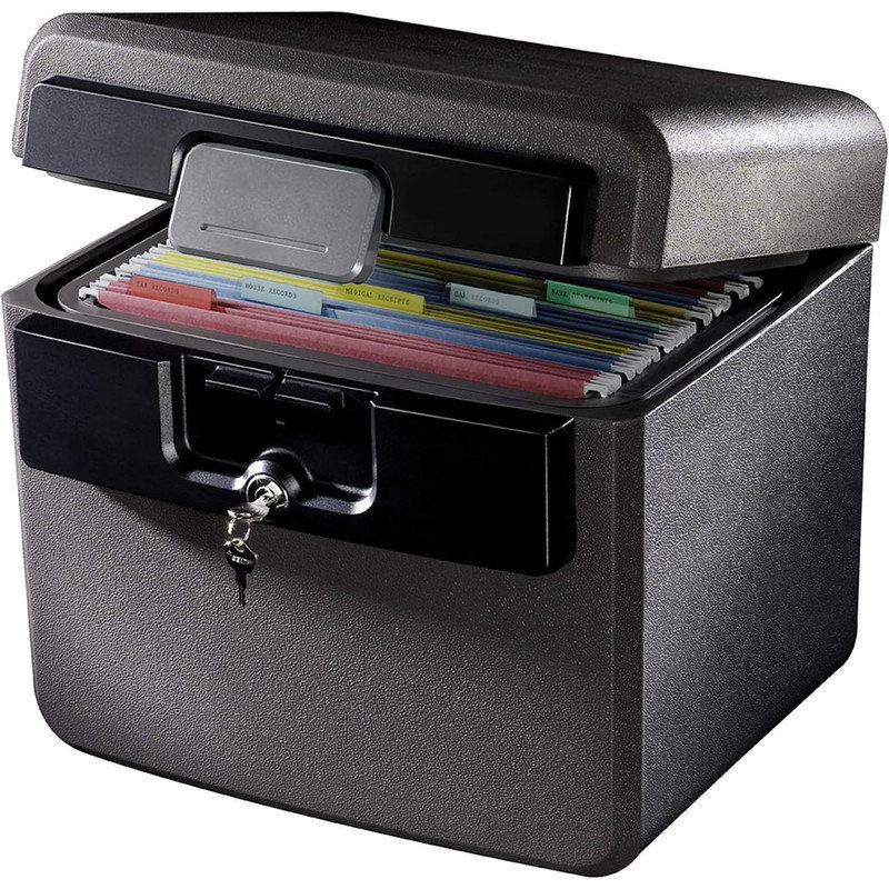 Fireproof and Waterproof Safe,  Built-in Straps For Easy Storage, File Folder and Document Box with Key Lock, Black