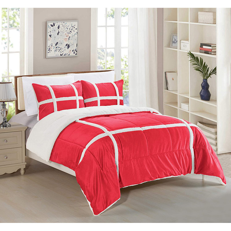 Ensemble d'édredon en microfibre 3 pièces Teter, Très grand, Rouge
