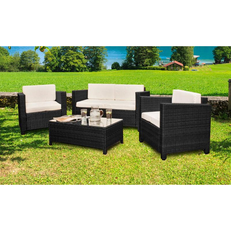 Gatland 4 Seater Rattan Sofa Set, Black 