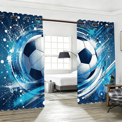 2Pcs Football Themed Blackout Curtains, Dynamic Sports Art Window Drapes, Thermal Insulated Room Darkening World Cup Soccer Decor Panels for Living Room Bedroom Game Day Decor