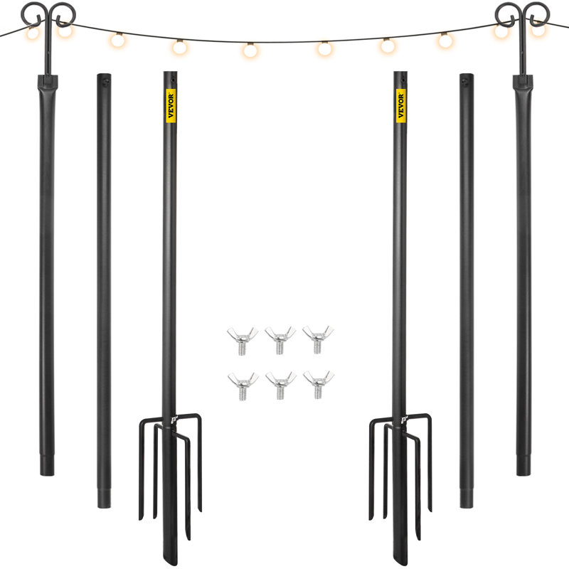 VEVOR String Light Poles, 2 Pack 9.7 FT, Outdoor Powder Coated Stainless Steel Lamp Post