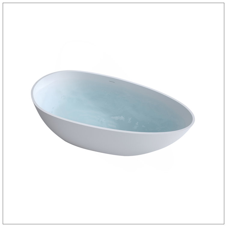 59'' Solid Surface Matte Tub, Freestanding Solid Surface Resin Stone Bathtub, Solid Surface Matte White Soaking Tub,Free Standing Tub With Overflow And Pop-Up Drain, Matte White
