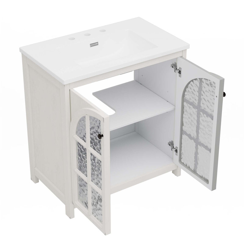 30 Inches Bathroom Vanity With Ceramic Sink, Faux Aged Finish