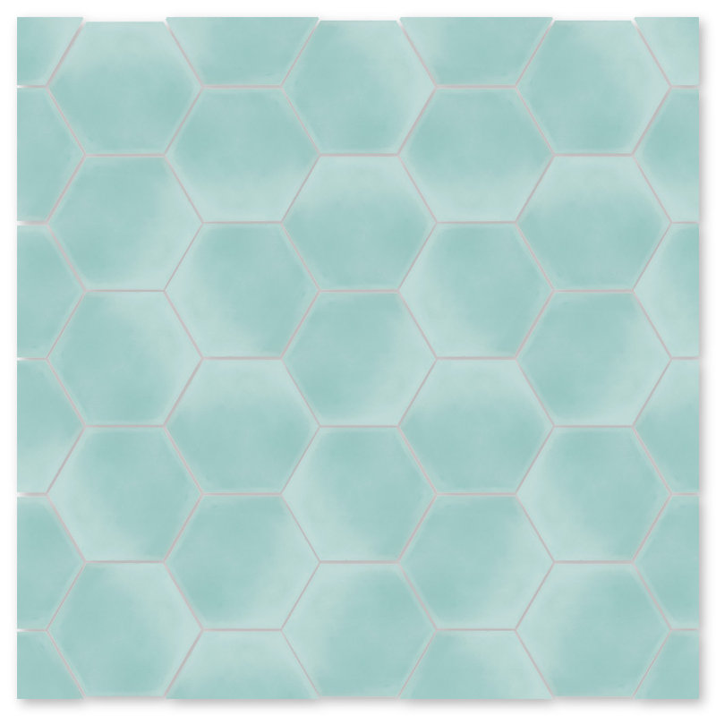 Solid Hex 8" x 9" Cement Wall & Floor Tile, Seaside Blue