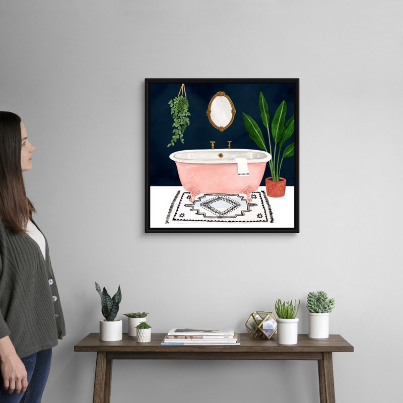 Boho Bath II - reproduction d'art sur toile, Cadre flottant noir, H 25,7 po x l 25,7 po x P 1,75 po