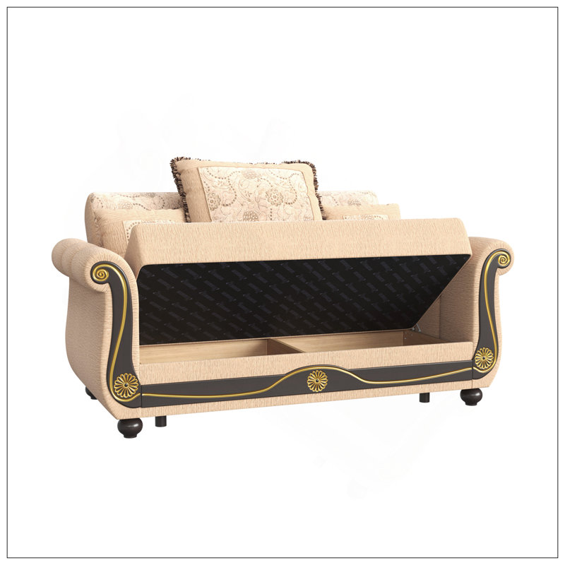 Causeuse convertible rembourrée avec rangement, Beige, Black
