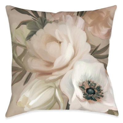 Blush Peony Bouquet Polyester Throw Pillow