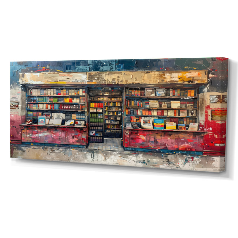 Décoration rétro rouge et bleue «I» - Boutiques et magasins - Décoration murale, Toile tendue, H 28 po x l 60 po x P 1,5 po