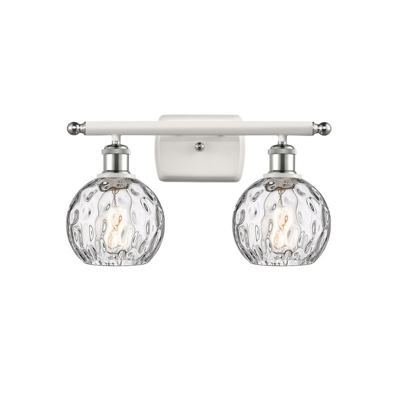 Éclairage pour salle de bain 2 lumières en acier et verre Cindi, Ampoule non incluse, Chrome poli blanc
