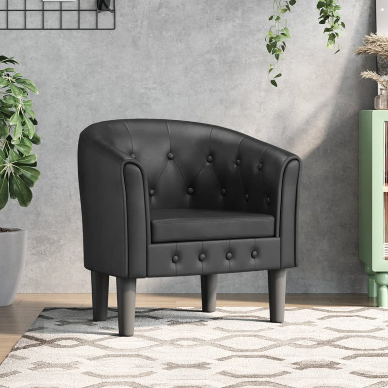 Danapaola Faux Leather Barrel Chair, Black Faux Leather
