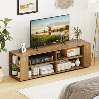 Meuble télé 65 po en bois avec 8 tablettes ouvertes pour téléviseur à écran plat