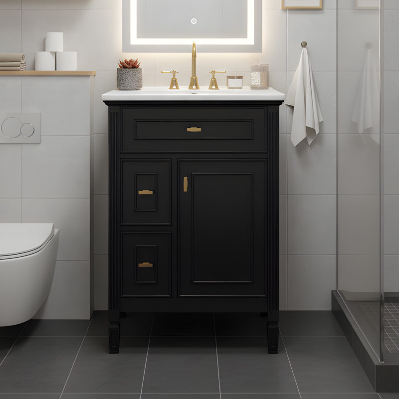 Meuble-lavabo autoportant 24 po avec lavabo 24 po, Noir