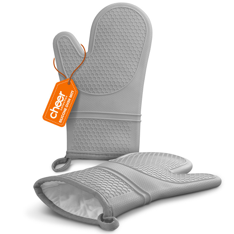Cheer Collection Vinyl Oven Mitt Set, Gray