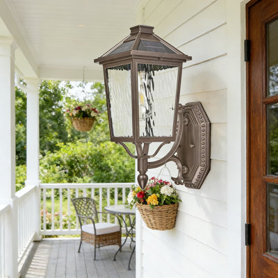 Solar Outdoor Wall Light With Remote Control, Dusk To Dawn Auto On/Off, Adjustable Brightness & Timer, Weatherproof Aluminum Fixture For Porch, Garage, Patio And Yard