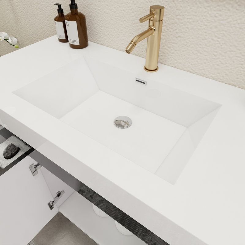 Ensemble de meuble-lavabo simple mural 41,9 ", Noir brillant