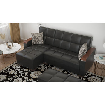 Primenest Zenaero Collection Upholstered Convertible Wood Trimmed Chaise Lounge With Storage