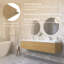 Meuble-lavabo moderne à rayures avec lavabo double-370247188