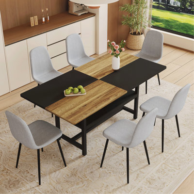 Ensemble de table et de chaises Table de salle à manger en bois et épissée de 71 x 35,4 pouces avec fonction de rangement au milieu des pieds de la table.