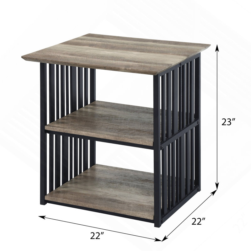Antique Oak And Black 3-Shelf Nightstand