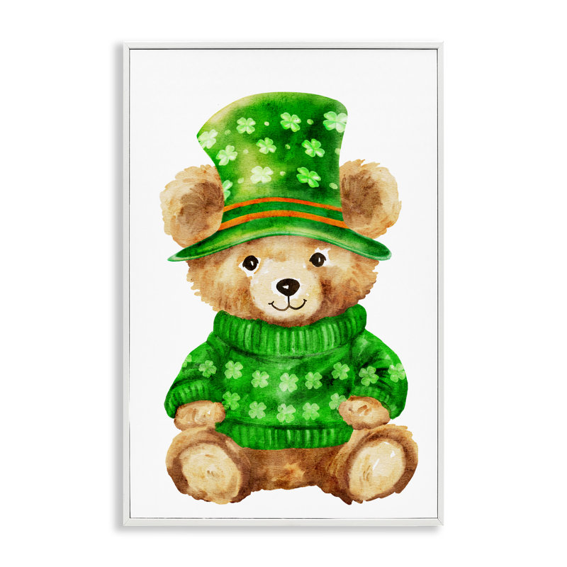 Giclée encadrée d'ours de la Saint-Patty, design par Amy Hall, H 24 po x l 16 po, Blanc