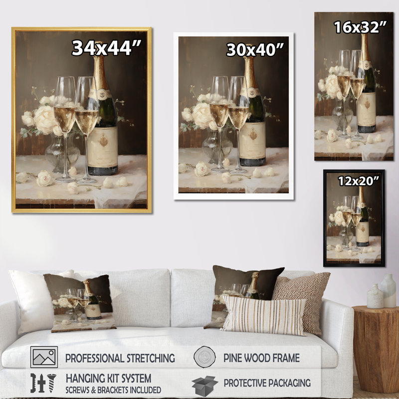 " Legacys Lure Champagne And Glass ", Wrapped Canvas, 32" H x 24" W x 1" D