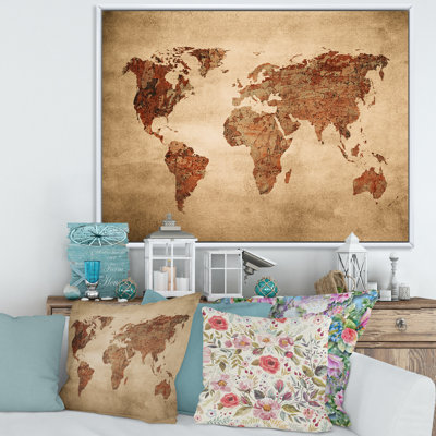 Ancienne carte du monde VII - reproduction de cadre flottant sur toile