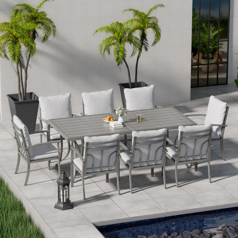 Ensemble repas de patio en aluminium 9 pièces HAPPATIO - Ensemble repas en aluminium pour 8 personnes, ensemble de table et chaises de patio