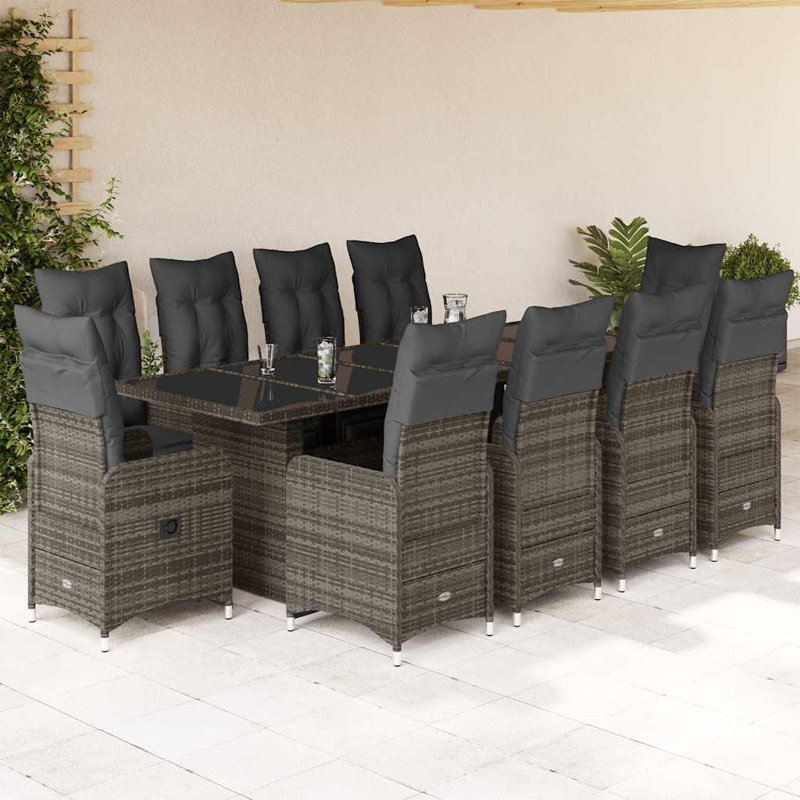 Bistro Set Grey Poly Rattan Adjustable Footrests, 10