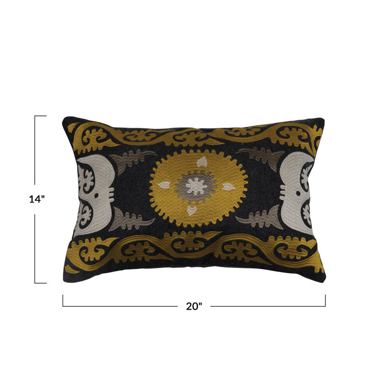 Modern Multicolor Wool Embroidered Lumbar Cushion
