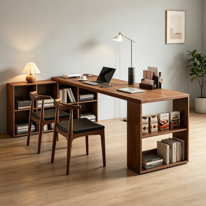 Bureau en bois de pin massif en forme de L brun noisette, H 29,5 po x l 86,6 po x P 47,2 po