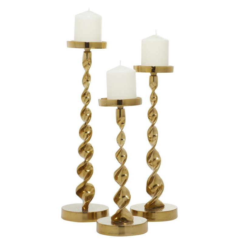 Aluminum Tabletop Candlestick Set, Gold