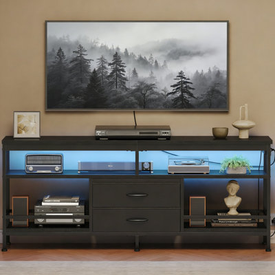 63" TV Stand with Charging Station and Led Lights for TVs up to 75"