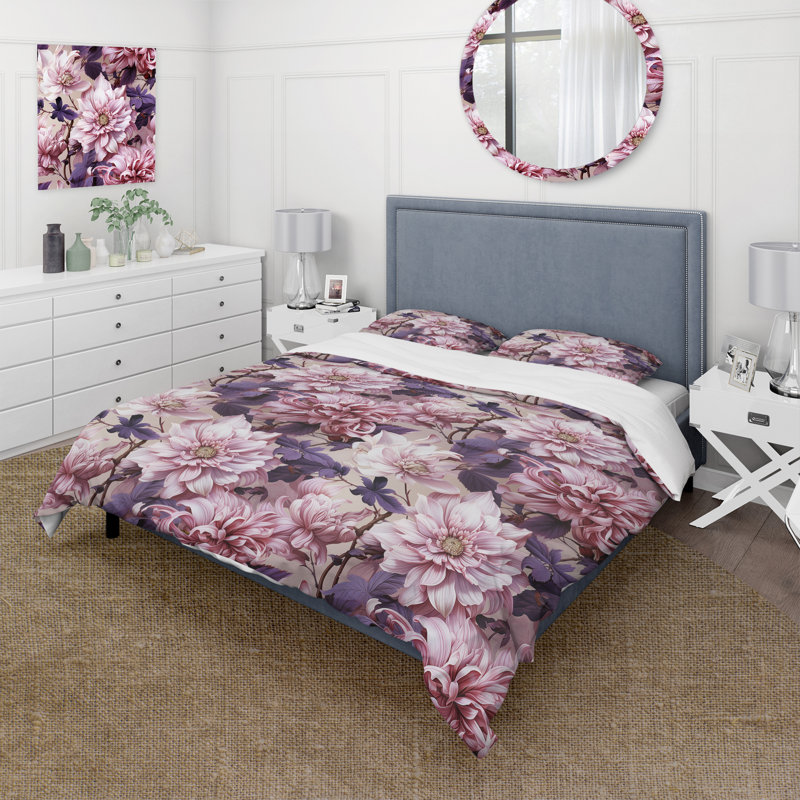 Purple Poppies Harmony III - Ensemble de housse de couette à motif floral, Housse de couette pour grand lit et 2 taies décor