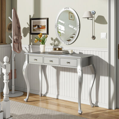 Meuble-lavabo de luxe avec miroir ovale en argent avec 3 tiroirs